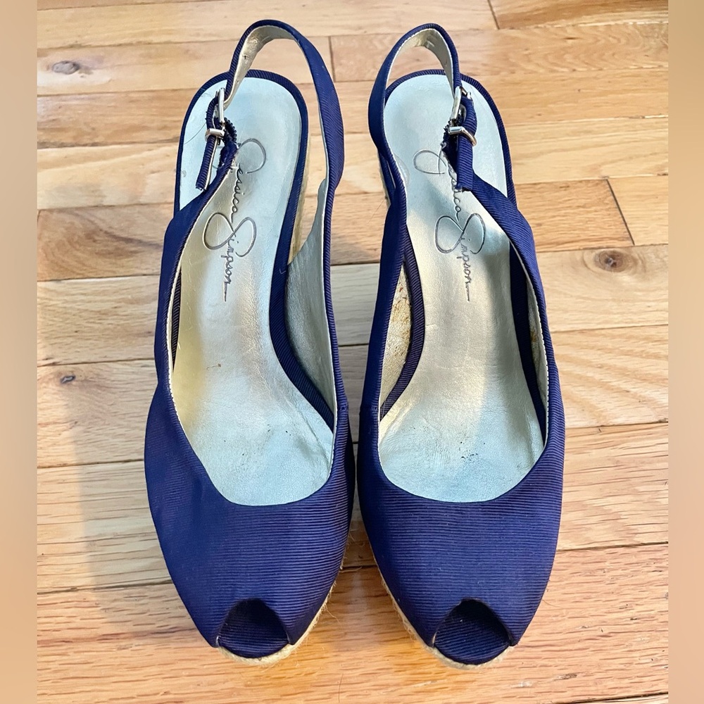 Jessica Simpson DP Purple Slingback Peep-toe Wedge Sandal Sz 6.5 - Picture 2 of 8